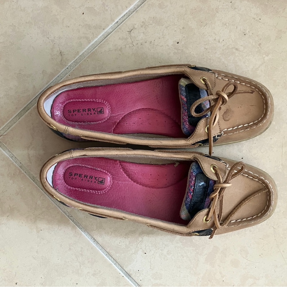 Sperry Women's Tan Leather Moccasins with sequins
